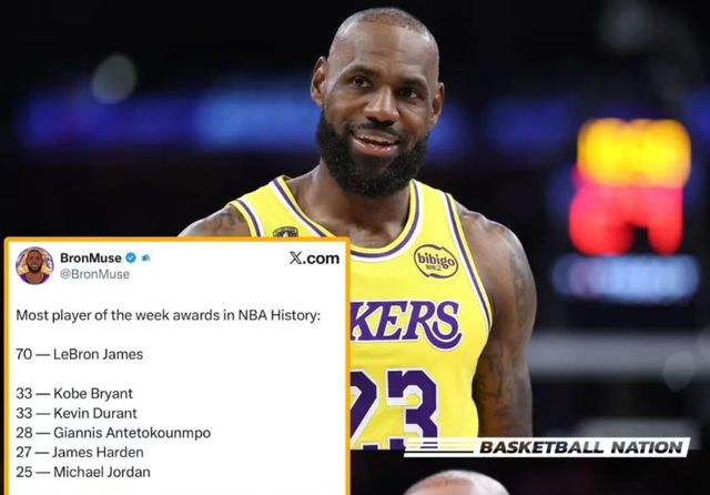 詹姆斯生涯周最佳达70次 创历史纪录